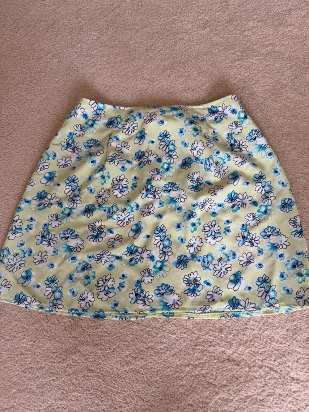 Finally Floral Mini Skirt Y2K Green Blue A-Line Made in Canada
